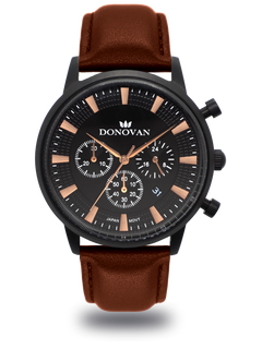 The Chrono X - Black/Rose Gold/Brown - Donovan Watches